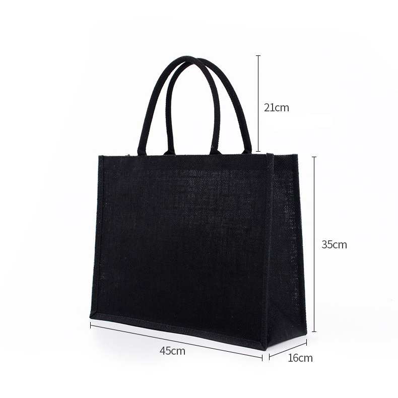 Eco Friendly  Shopper Jute Tote Bags Black Burlap Shopping  Bag  Custom Beach Bag