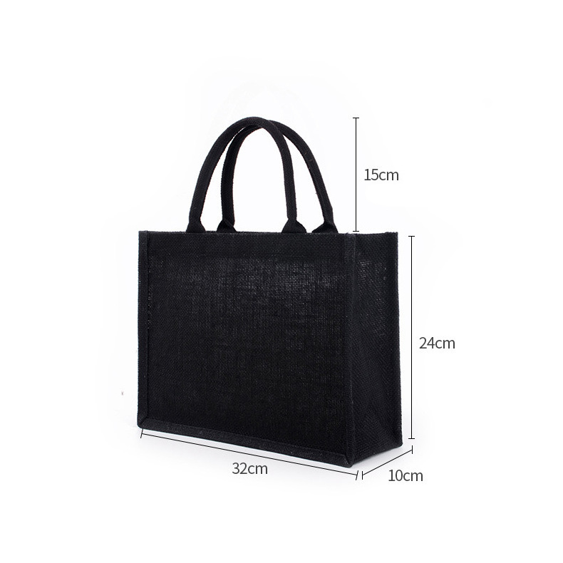 Eco Friendly  Shopper Jute Tote Bags Black Burlap Shopping  Bag  Custom Beach Bag