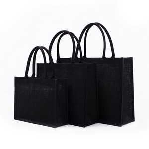 Eco Friendly  Shopper Jute Tote Bags Black Burlap Shopping  Bag  Custom Beach Bag