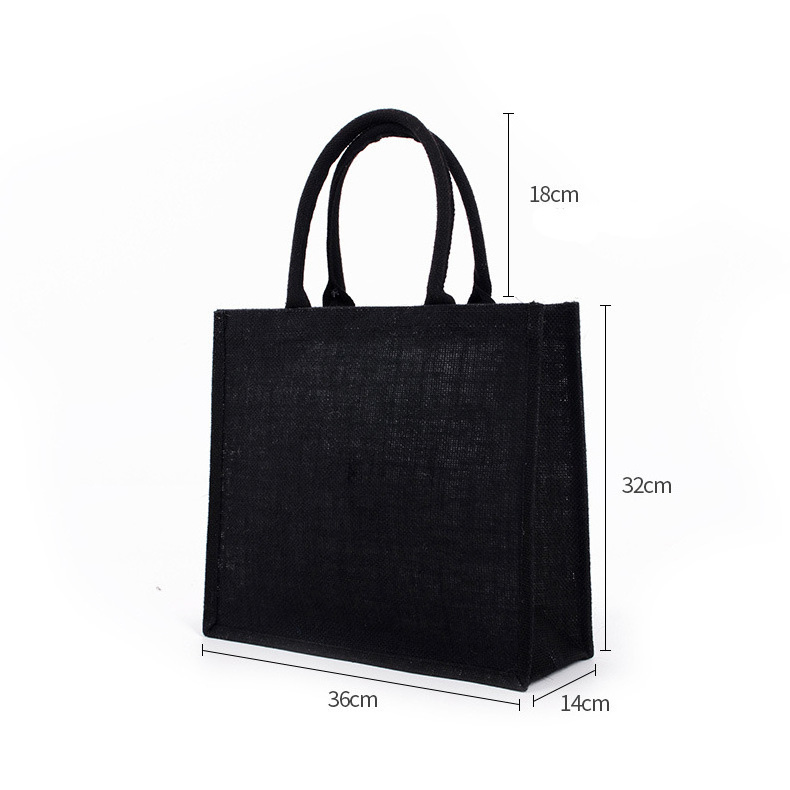 Eco Friendly  Shopper Jute Tote Bags Black Burlap Shopping  Bag  Custom Beach Bag