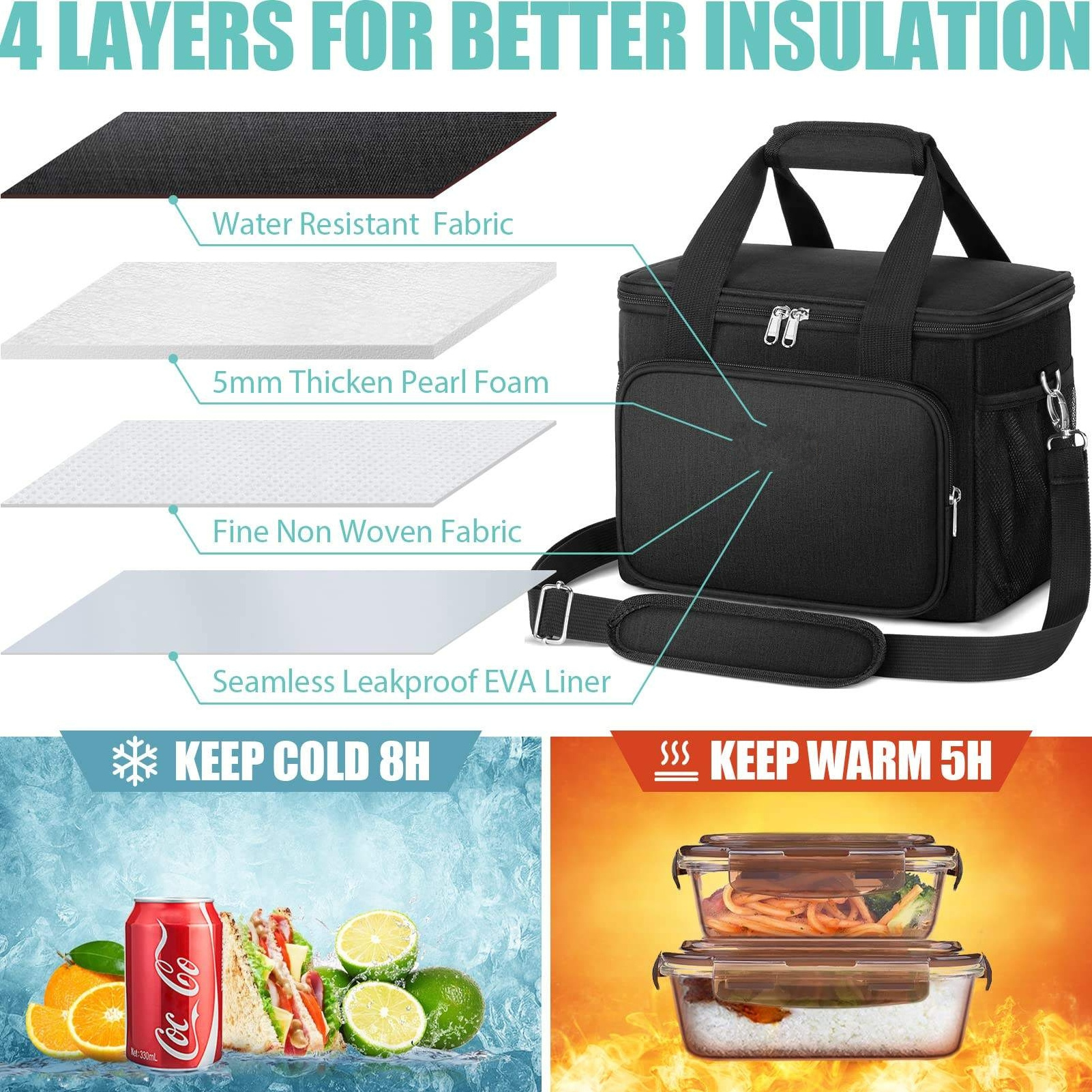 Reusable Lunch Box for Office Work School Picnic Beach - Leakproof Cooler Tote Bag Freezable Lunch Bag with Adjustable Shoulder