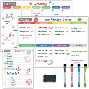 Magnetic Dry Erase Whiteboard Calendar Set of 3 for Fridge & Wall - Monthly, Weekly & Daily Organizer Planner and Grocery List