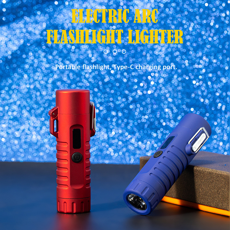 Wholesale IP56 Waterproof Double Arc USB Electric Lighter 2-in-1 Flash Light with USB Charging Outdoor Camping Lighter