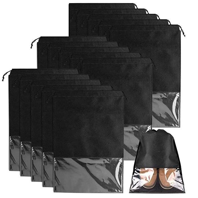 Travel Shoe Bag, Large Non-Woven Drawstring Shoes Storage Bags with Transparent  window dust bag