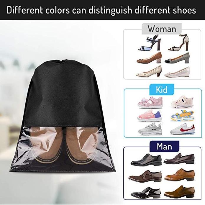 Travel Shoe Bag, Large Non-Woven Drawstring Shoes Storage Bags with Transparent  window dust bag