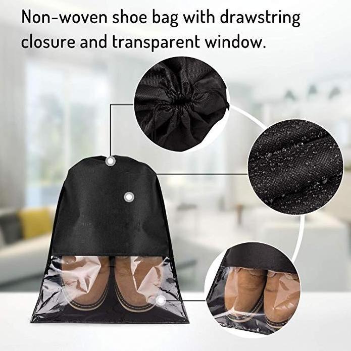 Travel Shoe Bag, Large Non-Woven Drawstring Shoes Storage Bags with Transparent  window dust bag