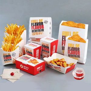 Biodegradable Take Away Food Boxes Food Packaging Hamburger Box French Fries Fried Chicken Nuggets Carton Paper Snack Box Accept