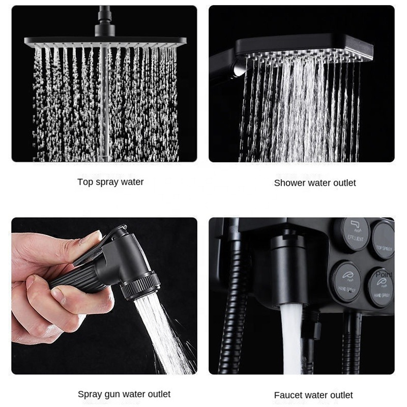 Black brass smart shower mixer Display Digital Thermostatic Shower Faucet 4 Function Rainfall Shower set