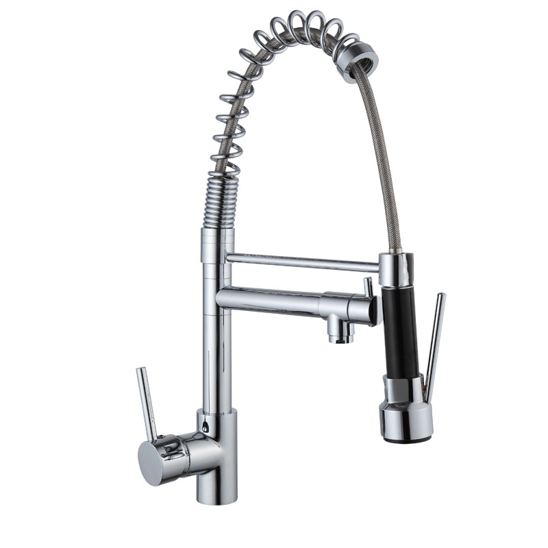 Hot and Cold copper 360 Rotation Spring Pull Down Stainless Steel Kitchen Faucet high quality pull the faucet