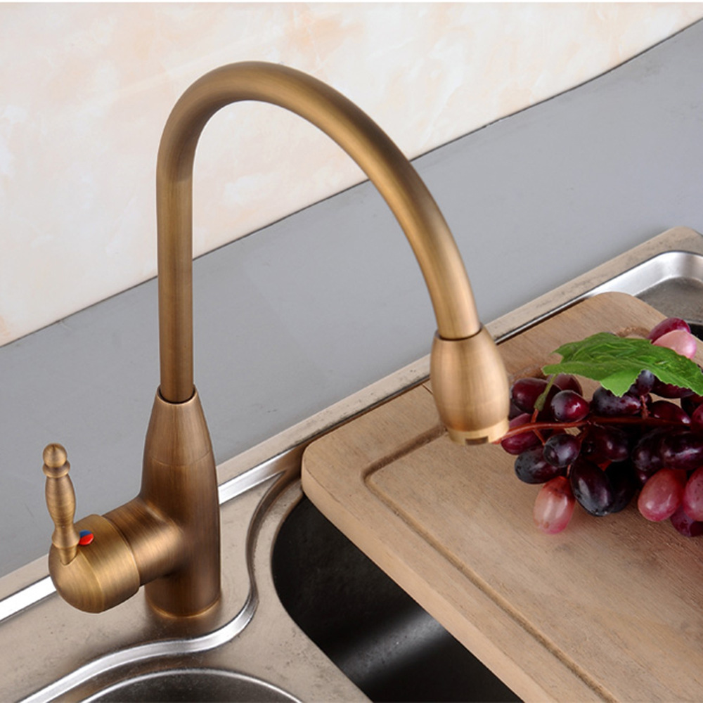 Hot and Cold copper mixer 360 Rotation antique taps brass Kitchen Faucet high quality  faucet