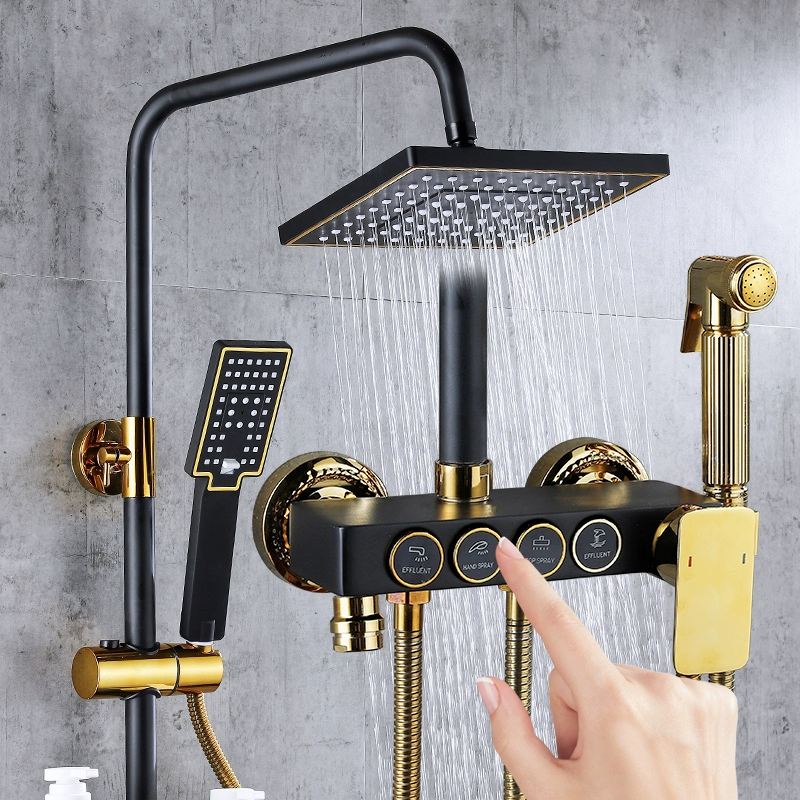 2023 high quality bath shower set Bathroom brass Shower System Black Gold Mixer Faucet Hot Cold Bathroom Shower Set