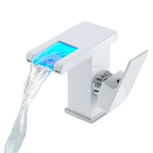 Hot Selling Hot and Cold water mixer white LED light taps bathroom faucet new design bathroom basin faucet