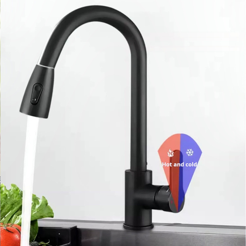 High quality Hot and Cold water mixer 360 Rotation faucets black Stainless steel pull out kitchen faucet