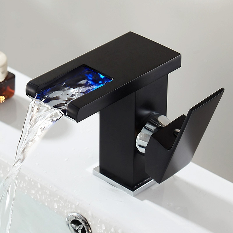 Hot Selling Hot and Cold water mixer black LED light taps bathroom faucet new design bathroom basin faucet