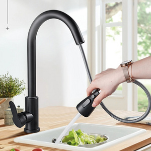 High quality Hot and Cold water mixer 360 Rotation faucets black Stainless steel pull out kitchen faucet