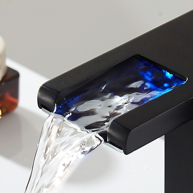 Hot Selling Hot and Cold water mixer black LED light taps bathroom faucet new design bathroom basin faucet