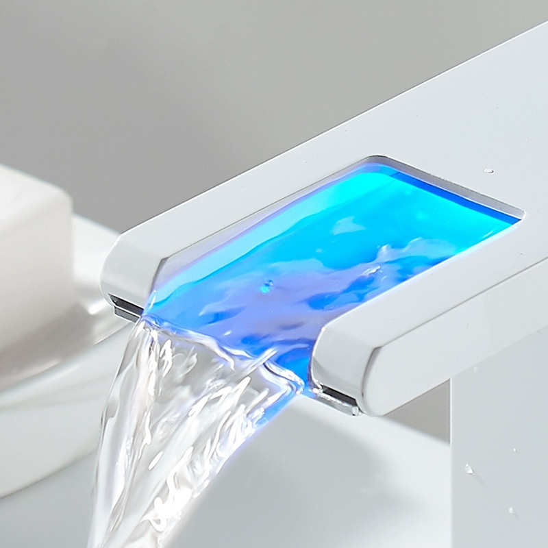 Hot Selling Hot and Cold water mixer white LED light taps bathroom faucet new design bathroom basin faucet