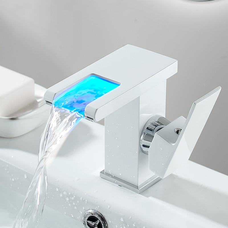 Hot Selling Hot and Cold water mixer white LED light taps bathroom faucet new design bathroom basin faucet