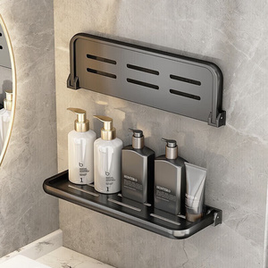 Folding Shelf Bracket,Aluminum Wall Mounted Shower Caddy Support Punch-free,Matte Black