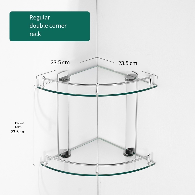 High Quality wall mounted glass corner shower shelf shampoo holder bathroom glass shower shelf