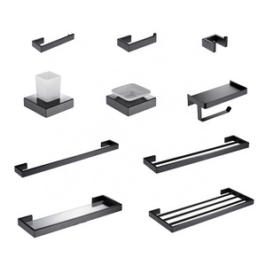 Modern Matt black stainless steel 304 Robe Hooks Toilet Paper Holder Towel Rail bathroom accessories set