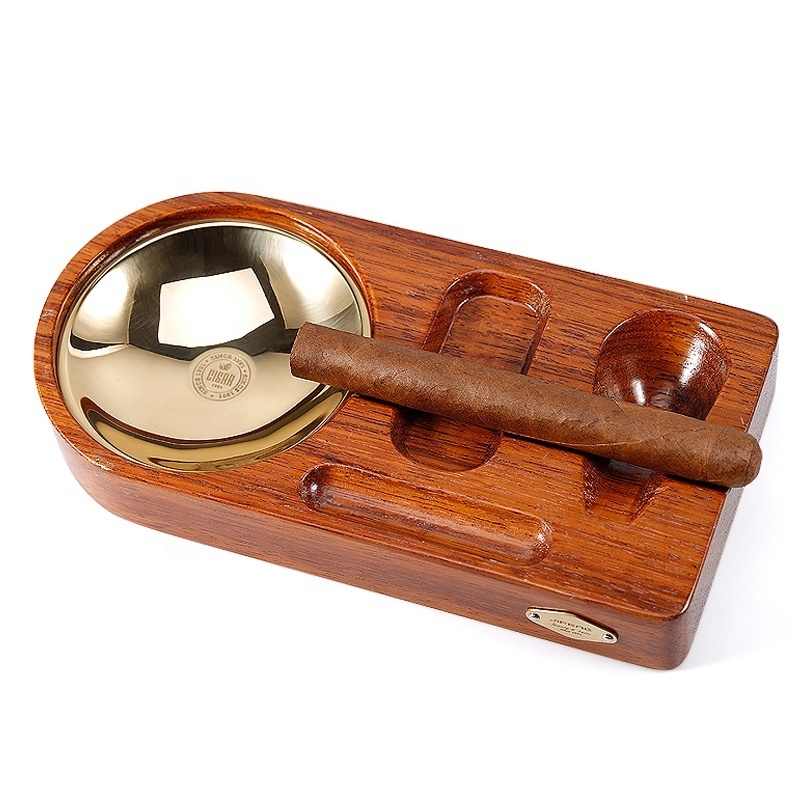 JIFENG TZ-9 24*12*3.5cm 600g OEM popular Merbau wood cigar ash tray holder and lighter, pipe tamper smoking cleaning tool set