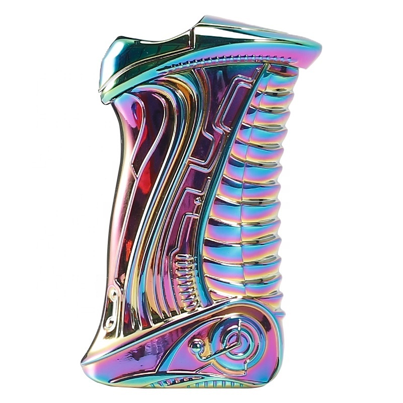 JF-108 JIFENG original boots design blue rainbow zinc alloy metal electronic gas jet flame cigar holder lighter