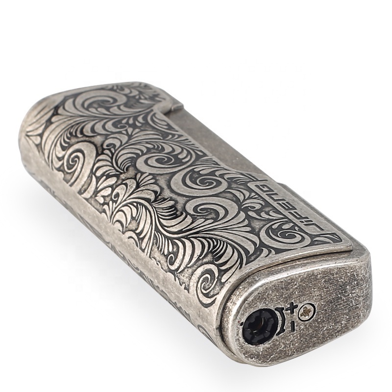 JF-090 JIFENG 8.3*3*2cm 84g metal zinc alloy embossed pattern electronic refillable gas cigar torch lighter