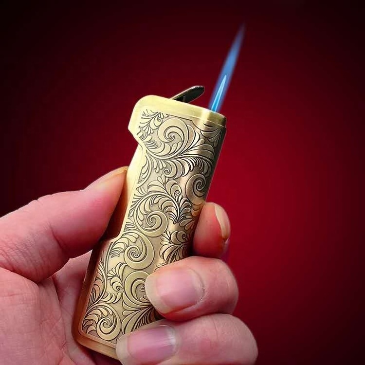 JF-090 JIFENG 8.3*3*2cm 84g metal zinc alloy embossed pattern electronic refillable gas cigar torch lighter