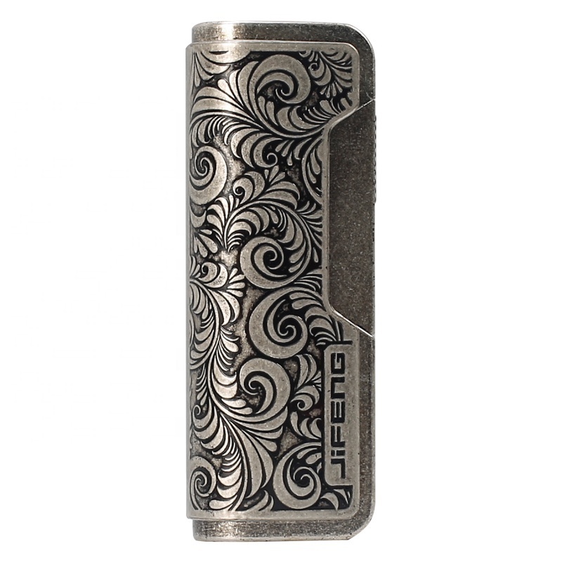 JF-090 JIFENG 8.3*3*2cm 84g metal zinc alloy embossed pattern electronic refillable gas cigar torch lighter