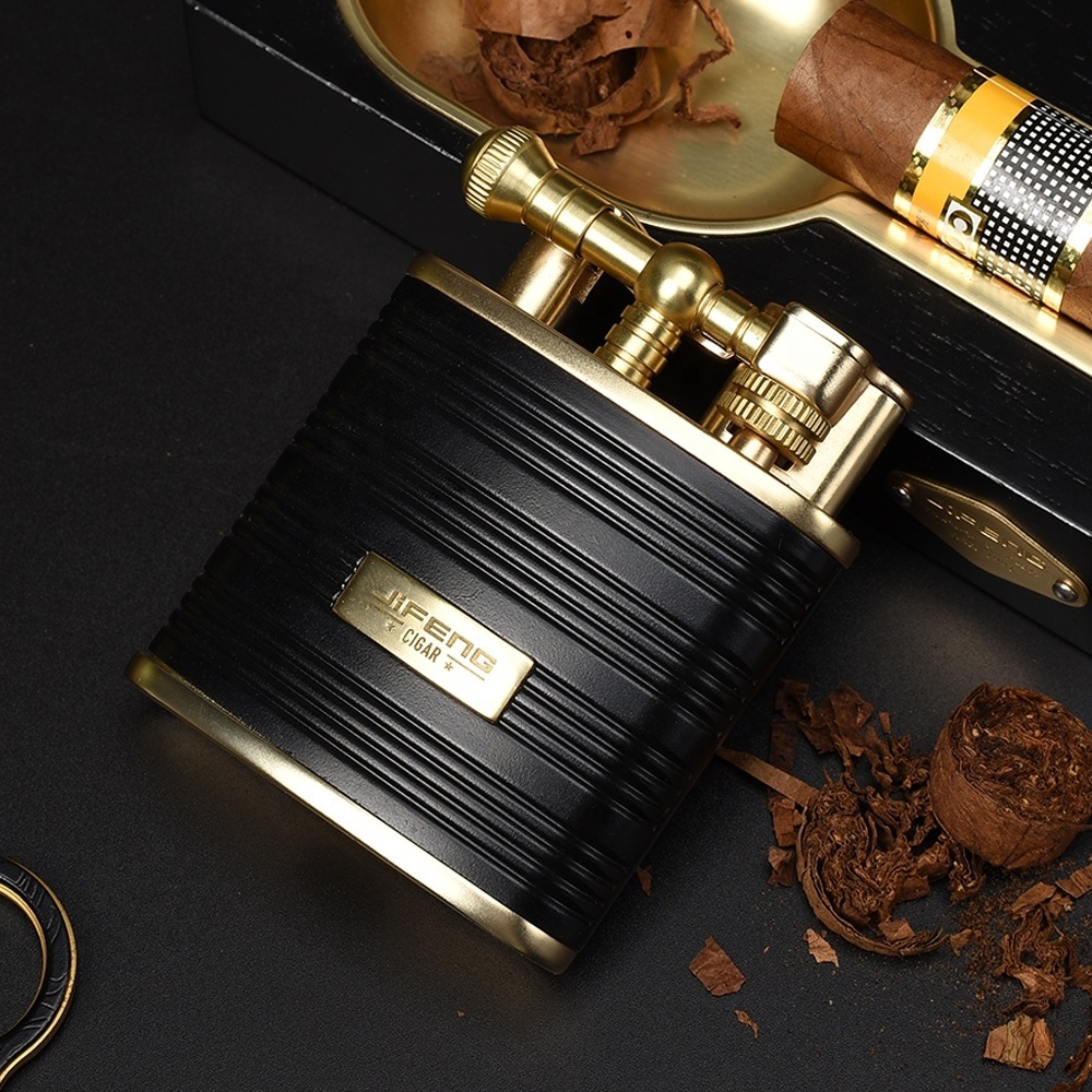 YB-030 8.2*6.7*2.5cm  YIBAO luxury double torch flames table top original metal big gas refillable cigar lighter without leather