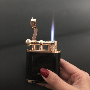 JIFENG JF-110 luxury custom metal flint gas and carbon fiber embossing table top big lighter with single torch for cigar