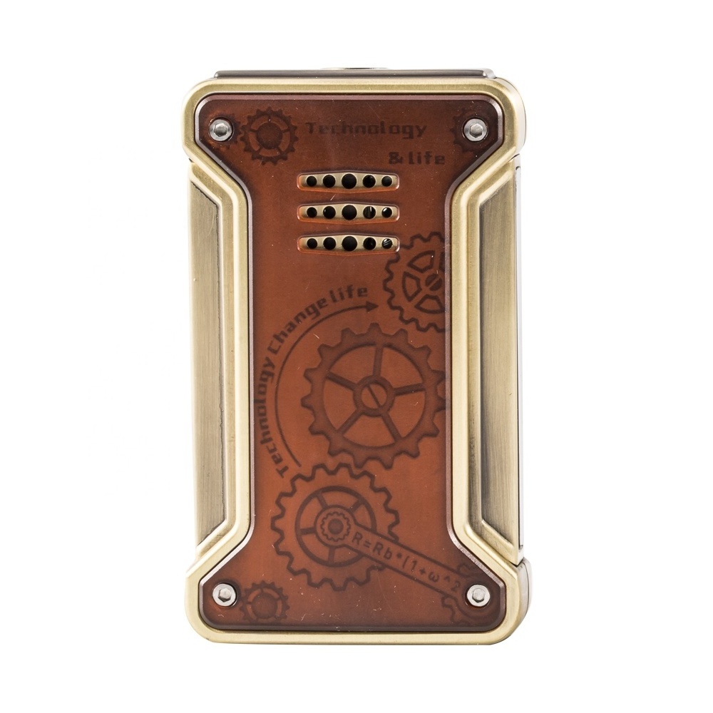 JIFENG JF-092 brown plastic outside brass metal OEM logo electronic windproof gas refillable jet flame cigar lighter