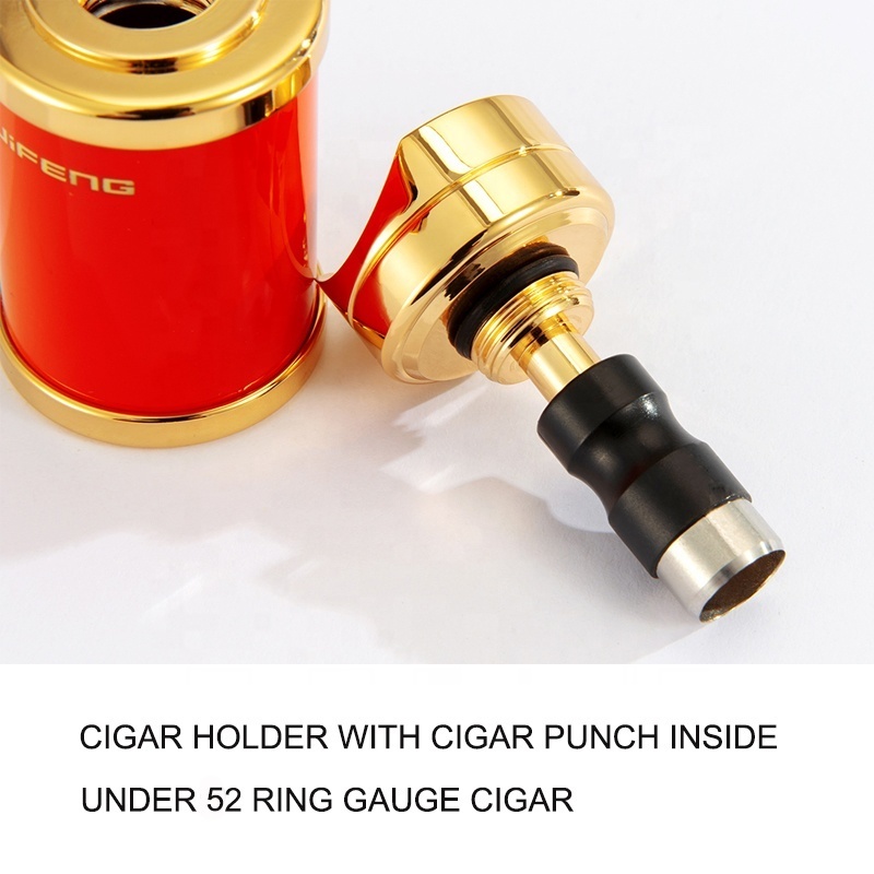 JIFENG JF-YT009 creative design new arrival brass metal cigar holder with cigar punch and flint container inside cigar rest