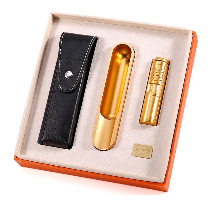 TZ233 new arrival JIFENG torch lighter ashtray with cigar punch and a leather pouch portable travel cigar accessories set gift