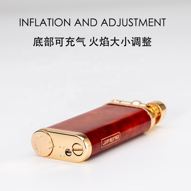 JIFENG JF-115 Europe style wood design side flame flint gas metal pipe lighter with tamper for customized logo gift of smoking