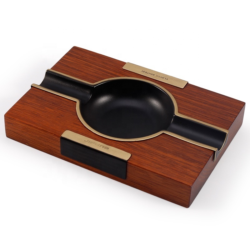 JF-3018 JIFENG classic Black and chrome electroplated Desktop Wood Cigar Ashtray Office cigar bar club Rectangle Ashtrays