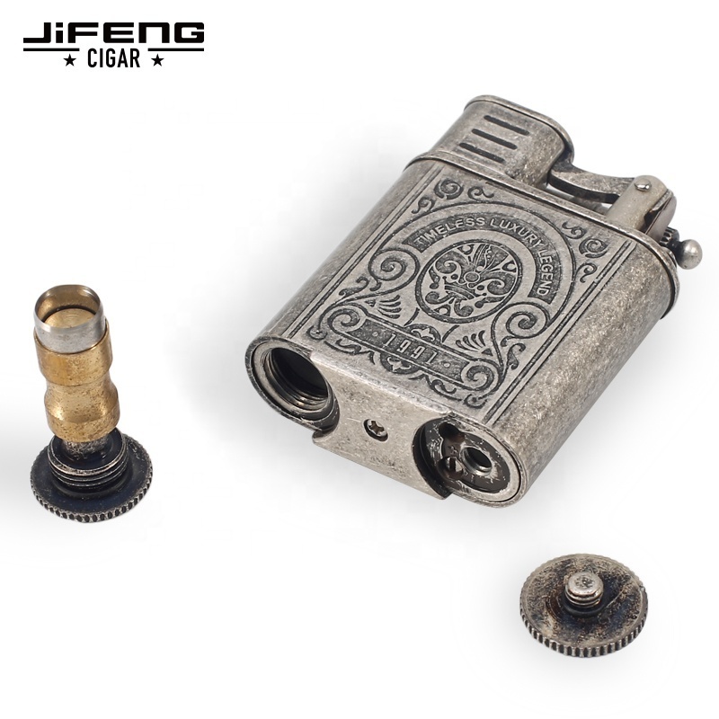 JIFENGJF-086 custom brass copper flint butane gas refillable double jet flames cigar vintage Lighter with punch