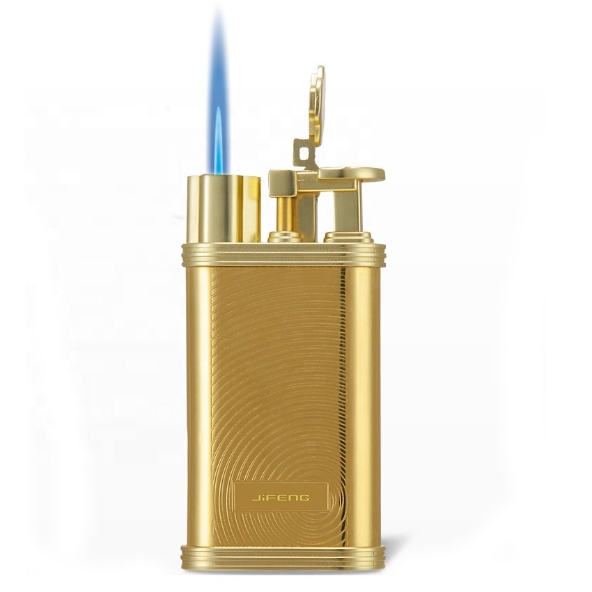 JIFENG JF-089  6.7*3.5*1.5CM 72g gold brass metal electronic single jet flame gas refillable Lighter