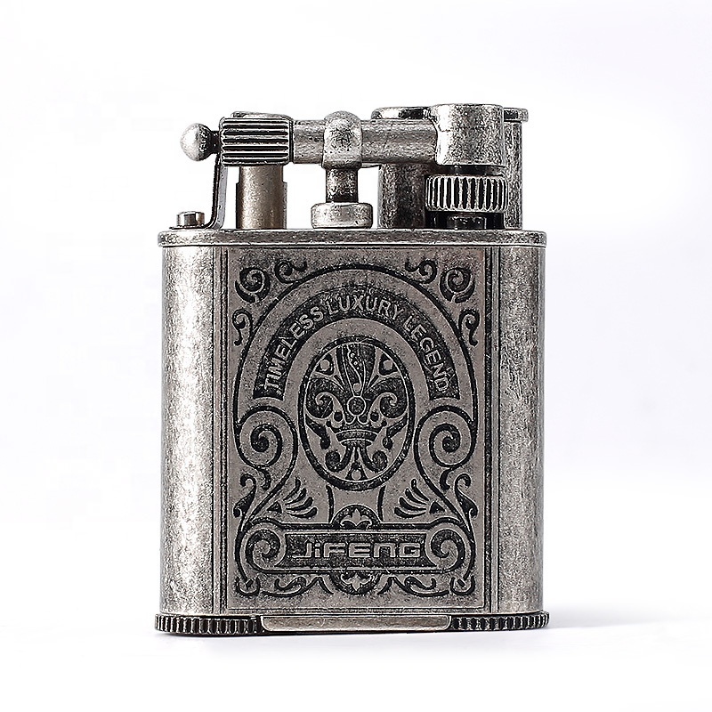 JIFENGJF-086 custom brass copper flint butane gas refillable double jet flames cigar vintage Lighter with punch