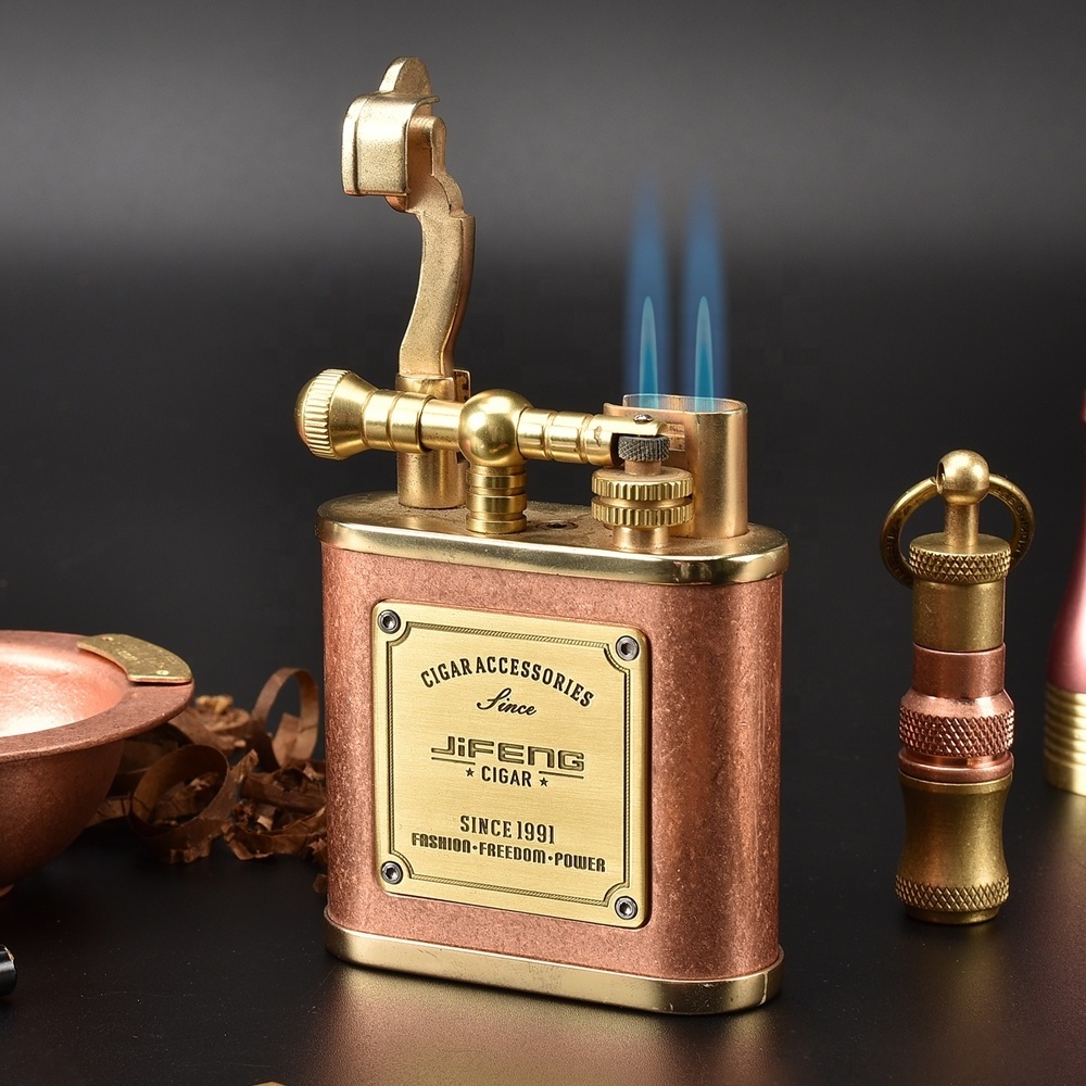 JIFENG YB-028 office gift cigar bar luxury copper desktop Metal Cigar Lighter Flint Butane Lighter Gas Cigar Lighter