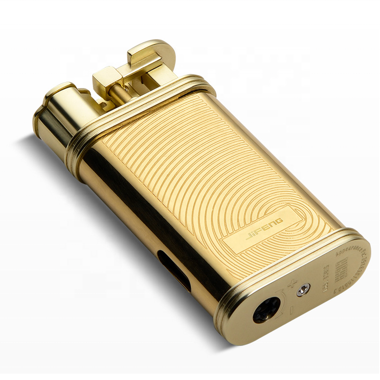 JIFENG JF-089  6.7*3.5*1.5CM 72g gold brass metal electronic single jet flame gas refillable Lighter