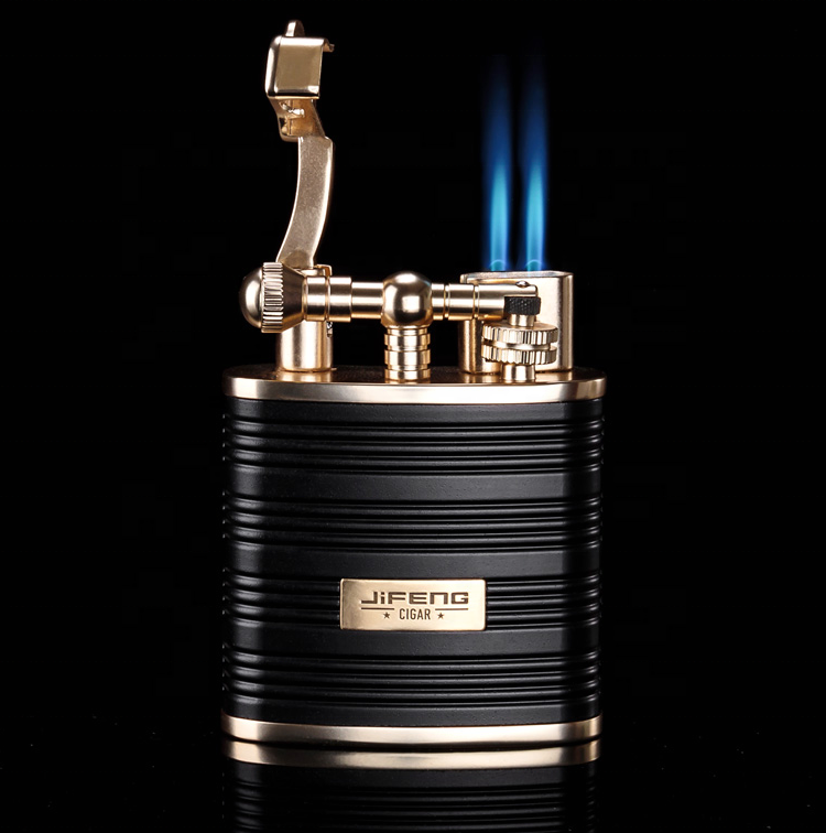 YB-030 JIFENG business gift office Cigar Lighter Butane Gas Refillable Torch Frosted desktop big double torch flames lighter