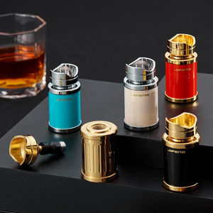 JIFENG JF-YT009 creative design new arrival brass metal cigar holder with cigar punch and flint container inside cigar rest