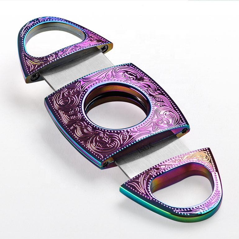 JIFENG J06 Wholesale blue purple gold zinc alloy metal base stainless steel blades rainbow travel cigar cutter