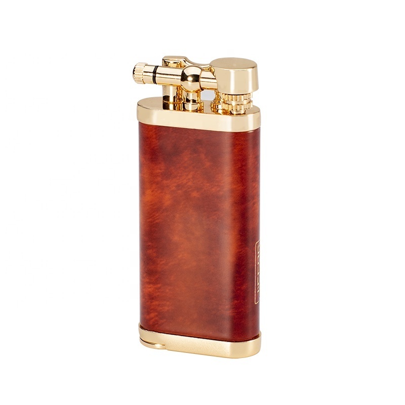 JIFENG JF-115 elegant wooden design gold-plated flint gas slanted flame pipe lighter with tamper tool