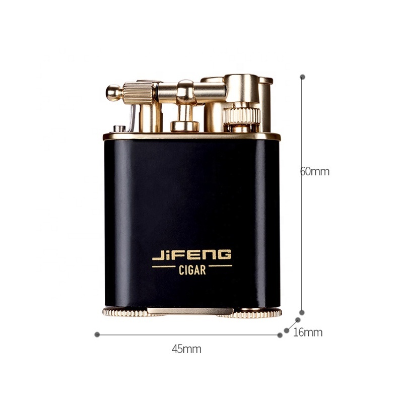 JIFENG JF-086 customized gift New Design Frosted Flint double jet flames Torch Refillable Butane gas brass metal Cigar Lighter