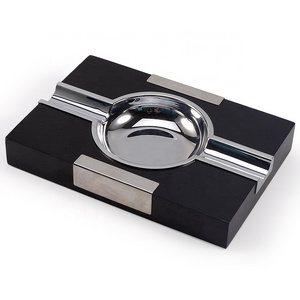 JF-3018 JIFENG classic Black and chrome electroplated Desktop Wood Cigar Ashtray Office cigar bar club Rectangle Ashtrays