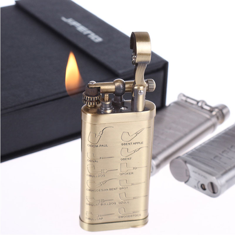 JIFENG JF-003 bronze silver metal flint gas refillable soft flame pipe lighter