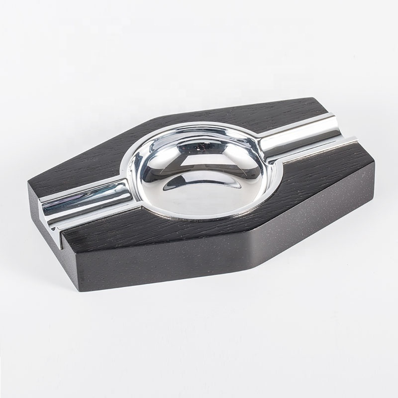 JF-3018 JIFENG classic Black and chrome electroplated Desktop Wood Cigar Ashtray Office cigar bar club Rectangle Ashtrays